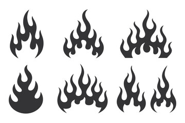 Poster - Set of Six Black Flame Illustrations on a White Background Perfect for Graphic Design Tattoo Art or Adding a Fiery Touch to Any Creative Project