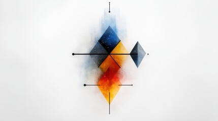 Poster - Bright geometric shapes in blue, yellow, and red blend smoothly against a white background, showcasing an artistic play of color and form. The design has a contemporary feel.