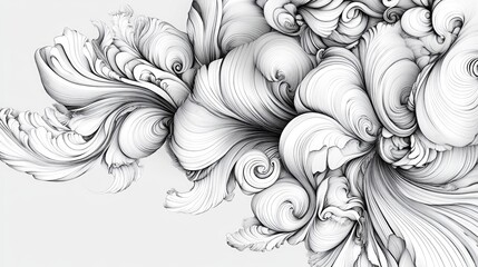 Poster - Elegant line art with curling forms and graceful swirls. Each twist contributes to a calming aesthetic, captured with intricate, high-definition precision.