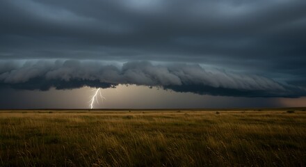 Wall Mural - thunderstorm clouds rolling over open field