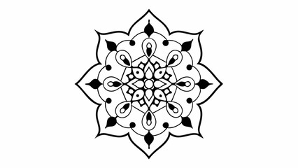 Poster - Detailed black and white floral mandala design with symmetrical patterns and petal arrangements centered created with generated ai