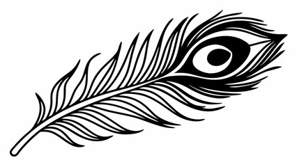 Poster - Detailed monochrome illustration of a peacock feather with intricate line work and eye design element created with generated ai
