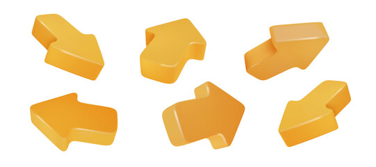Fototapete - Yellow arrow 3d set icon PNG. Mouse arrows pointing in different directions isolated. Click cursor icon.