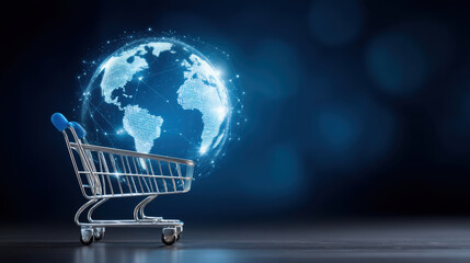 Poster - Global digital shopping cart concept with tariff impact on international trade and e commerce