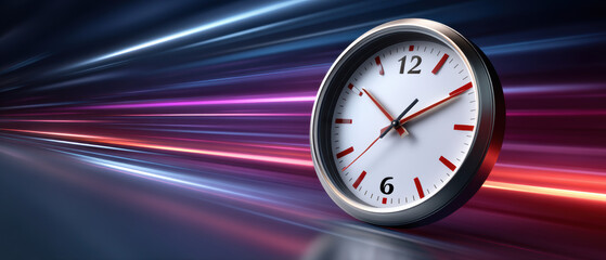Poster - Time concept with clock and colorful light streaks symbolizing speed and tariff impact on deadlines and schedules