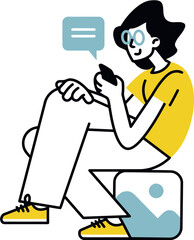 Aufkleber - Illustration of person using phone for messaging and communication on social media platform online now trend vector art illustration