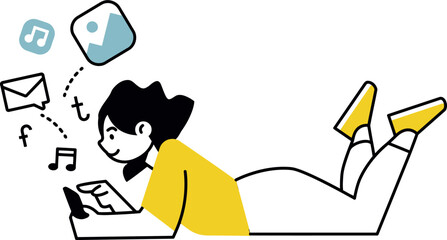 Poster - Woman using tablet for social media marketing content creation and online communication illustration vector vector art illustration
