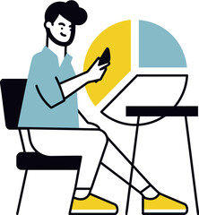 Poster - Analyzing data insights business growth strategy with pie chart and mobile device for marketing success vector art illustration