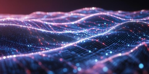 Poster - Abstract Glowing Wave Background with Blue Pink Particles