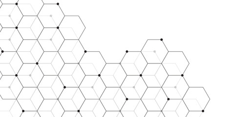 Poster - Molecular structure abstract tech background. Geometric white background. Vector banner design with hexagons. Science network pattern, connecting lines and dots Medical background, Vector illustration