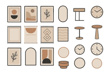 Poster - Modern wall decor collection showcasing minimalist art and functional furniture elements in a stylish arrangement