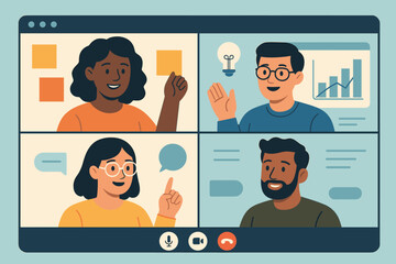 Poster - Team members engaged in a virtual meeting online sharing ideas and insights