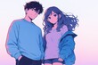 © AnilaStudio - アニメスタイルの若いカップル、ロマンチックな雰囲気のイラスト