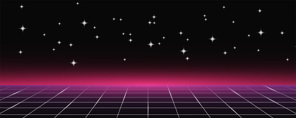 START NEW GAME .press start button .pixel art .8 bit game. retro game. for game assets in vector illustrations. Retro Futurism Sci-Fi Background. glowing neon grid. and stars from vintage arcade comp