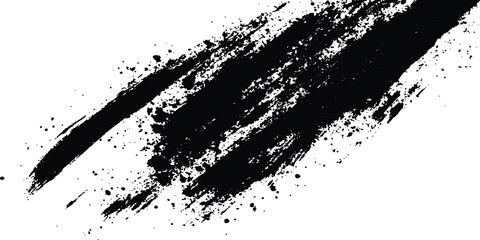 Aufkleber -  Abstract Black Brush Stroke on White Canvas. Abstract black in splash, paint, brush strokes, stain grunge isolated on white background,	

