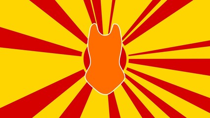 Poster - One-piece swimsuit symbol on the background of animation from moving rays of the sun. Large orange symbol increases slightly. Seamless looped 4k animation on yellow background