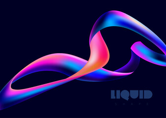 Wall Mural - abstract fluid 3d ribbon. colorful dynamic shape on dark background. liquid design element.