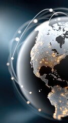 Leinwandbilder - Visual representation of a futuristic global network with planet Earth composed of glowing elements set against a dark blue backdrop