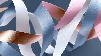 Poster - A dynamic blend of pastel ribbons flows gracefully, showcasing smooth metallic gradients and twisted shapes in a colorful arrangement