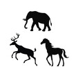 © Afroza - animal silhouette of horse elephant antelope on white