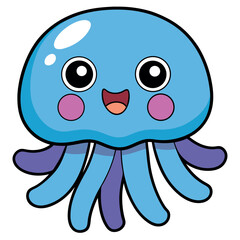 Wall Mural - Cute Jellyfish Cartoon Vector Illustration Sea Animal Design