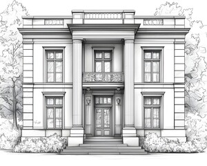 Poster - Geometric line drawing of an art deco inspired building