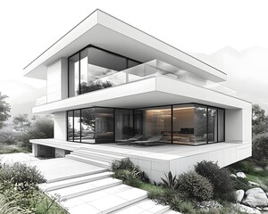 Poster - A minimalist modern eco friendly house with large glass panels
