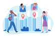© Flash Vector - Phone communication flat vector illustration. Cartoon people holding smartphone in hand, communicating with family, friend or colleague characters on cellphone screen, conversation isolated on white