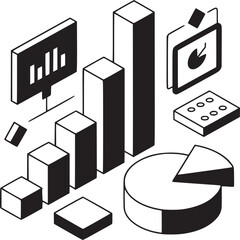 Poster - Isometric illustration of data visualization with charts and graphs display