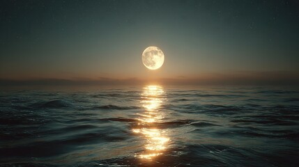 Wall Mural - a full moon rising over a body of water reflects sunlight on its surface