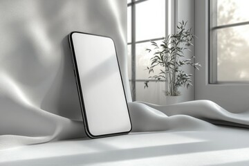 Poster - A white cell phone is sitting on a white cloth
