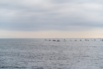 Aufkleber - Boats sailing quietly in the calm waters off the coast of Prince Islands during a cloudy day