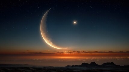 Wall Mural - a crescent-shaped object in the sky has bright orange glows on both sides