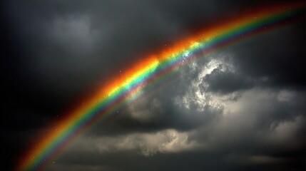 Wall Mural - a rainbow appearing above the clouds with a boat visible below it in the water