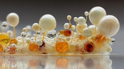 Wall Mural - a detailed photo of a cluster of bubbles on a water surface, with bubbles also visible at the base