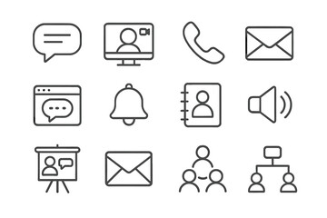 Poster - Communication icons set: chat, call, email, video, contact, notification, sound