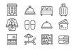 © elena - Hotel amenities icons: bed, luggage, mini fridge, dining bell, credit card