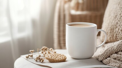 Blank Mug Display. Soft White Cup Mock-Up for Portfolio and Presentation Use