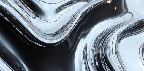Poster - A detailed view of the smooth, metallic liquid in a silver-gray hue, complete with highlights and a shimmering effect, serves as a backdrop for promotional materials on the web, created through a 3D