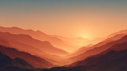 Wall Mural - a view of a mountain range with the sun setting in the background and a valley with mountains in the