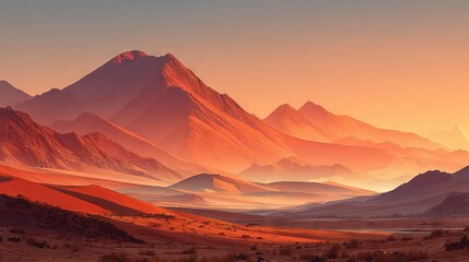 Wall Mural - a desert panorama featuring towering mountains and a flowing river during sunset