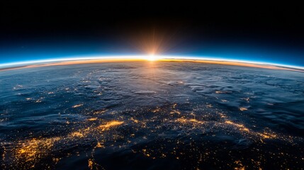 Poster - A panoramic view of the Earth from space, featuring glowing city lights and light clouds, is available as stock footage