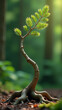© Galeno - delicate pale green fir branch stretches upwards root system twisted limbs curved whimsical natural pose