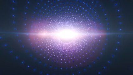 Poster - Purple and blue neon tunnel digital vortex with intricate wireframe patterns, symbolizing virtual reality, metaverse, and digital transformation concepts background