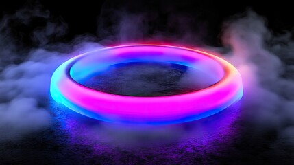 Leinwandbilder - Vibrant neon ring on a dark surface with smoke.