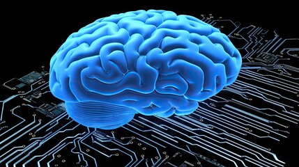 Aufkleber - A digital brain rests upon a circuit board.