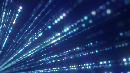Poster - Blue-toned glowing data streams flow diagonally across the frame, giving a sense of speed and digital communication