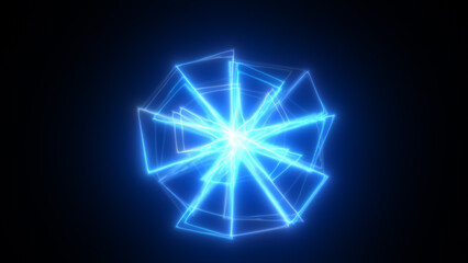 Poster - Glowing electric blue abstract geometric pattern radiating energy on a dark background