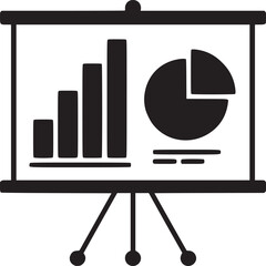 Poster - Presentation board displaying bar graph and pie chart in black and white icon