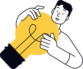 Poster - Man holding lightbulb idea innovation creativity inspiration solution thinking concept design vector art vector art illustration